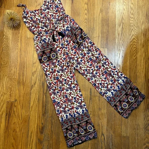 Band of Gypsies Jumpsuit Summer Floral Patch Pockets Size XS - Picture 4 of 9